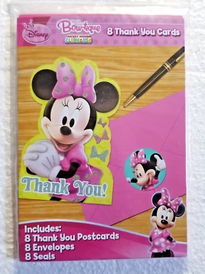  Minnie Mouse Thank You Postcards Bow-tique 8 + Envelopes Mickey Clubhouse - Image 1 of 3