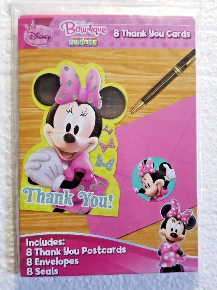  Minnie Mouse Thank You Postcards Bow-tique 8 + Envelopes Mickey Clubhouse - Image 1 of 3