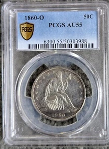1860-O Seated Liberty Half Dollar PCGS AU55 Flashy Proof Like - Picture 1 of 4