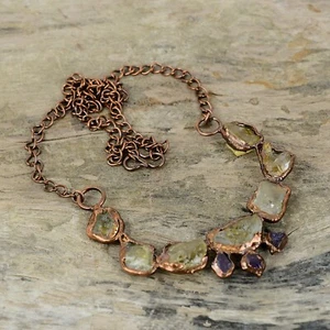 Citrine Rough Copper Gift For Love Electroformed Chain Adjustable Necklace 18.0" - Picture 1 of 6