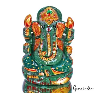 1560 Cts Natural Green Aventurine Handcrafted Singlestone Ganesha Sculpture 3.7" - Picture 1 of 7