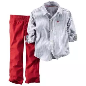 Carters Infant Boys 2 Piece Outfit Red Pants & Blue & White Stripe Shirt Set - Picture 1 of 1