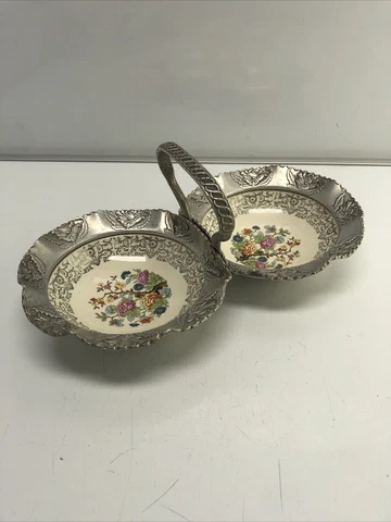 Vintage Farber Shlevin Inc. hand wrought ceramic & aluminum basket 1950's Cover