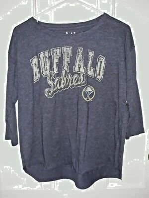 Women's NHL BUFFALO SABRES 3/4 Sleeve Gray Cotton Blend T Shirt M - Image 1 of 4
