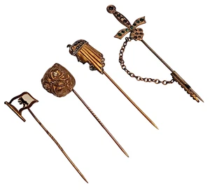 ANTIQUE Lot of 4 Figural Cravat Stick Pins - Picture 1 of 3