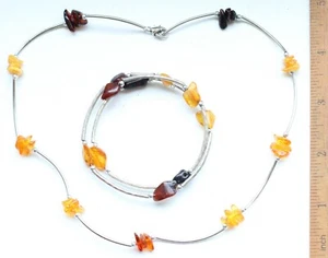 Amber Baltic Multicolored Bead Bracelet And Necklace Set 9.7 gram 波羅的海琥珀  - Picture 1 of 9