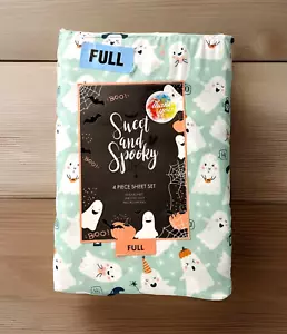 Juego completo de sábanas dulces y espeluznantes de cuatro piezas fantasmas de Halloween estrellas Boo verde menta - Imagen 1 de 8