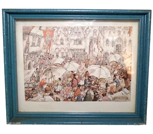 Anton Pieck STREET MARKET enmarcado corte a mano impresión de caja de sombras tridimensional 1974 - Imagen 1 de 7