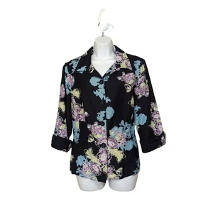 Blazer donna Emma James misto lino floreale con bottoni manica 3/4 taglie forti 16W - Foto 1 di 8