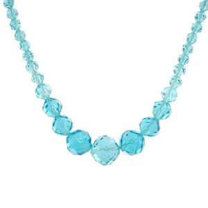 Collana ceca vintage acquamarina acqua blu perle rotonde vetro sfaccettato - Foto 1 di 4