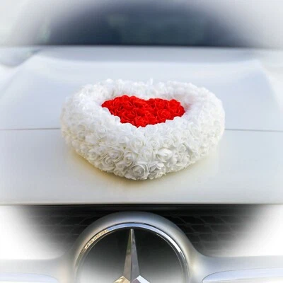 Hochzeit Rosenherz Auto Deko Herz aus Rosen 30cm + GRAVUR Hochzeitstag Geschenk - Bild 1 von 4
