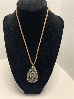 "Impresionante colgante de oro bronce púrpura y cristal joyería 24"" collar en cordón" Foto 1 de 4