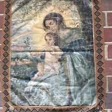 Antique Canvas Painting Tapestry Italian Print Vintage Hanging Mary Jesus Italy