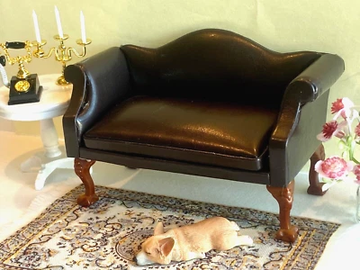 USAMINIATURE 1:12 Dollhouse Miniature Furniture 1pcs dark Brown Leather chair Sofa Love Seat