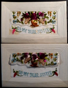 Nr. 611 CPA BESTICKT - Postkarte bestickte Tasche - englisch - DENKEN SIE / AN MEINE LIEBE SCHWESTER - Bild 1 von 2