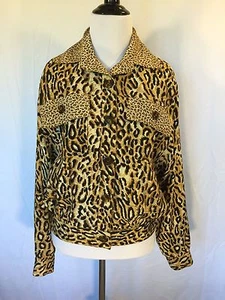 Women's Vera Crutuna 100% Silk Animal Print Button Front Jacket Petite PP Lined - Picture 1 of 10