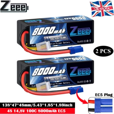 2x Zeee 14.8V 4S Lipo Battery 8000mAh 100C EC5 Hardcase for RC Truck Car Crawler