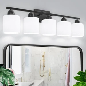5-Light Black Bathroom Vanity Light, Black Vanity Light with Clear Glass Shad... - Picture 1 of 9