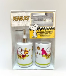 Peanuts SNOOPY 3pc Bathroom Accessory Set Toothbrush Cup~Soap Pump~Storage Bin - Picture 1 of 10