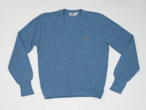 Vintage IZOD LACOSTE Men's V-Neck LS Sweater Made in USA Blue Size XL 80s - Picture 1 of 13