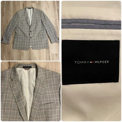 Tommy Hilfiger Glen клетку спортивное пальто блейзер размер 48L черный слоновой кости Summer вес - Изображение 1 из 4