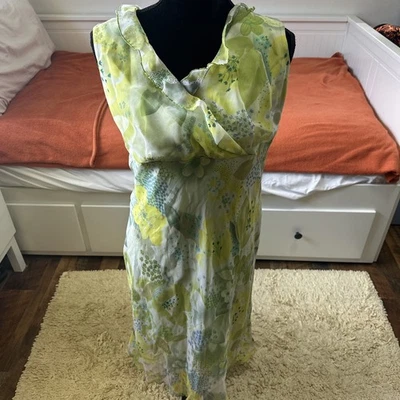 Vestido sin mangas Hillard & Hanson para mujer 12 flores verdes lima Foto 1 de 4