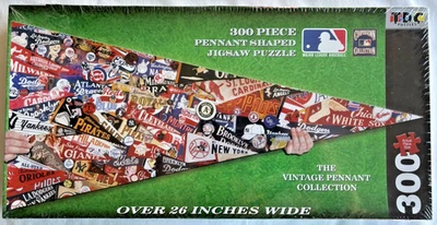 Quebra-cabeça de beisebol em forma de centavo 300 peças COLEÇÃO DE FLÂMULA VINTAGE NOVA - Imagem 1 de 2