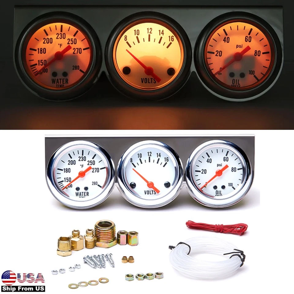 3 in 1 Car Meter Auto Triple Gauge（Voltmeter + Water Gauge + Oil Press Gauge) - Image 1 of 4