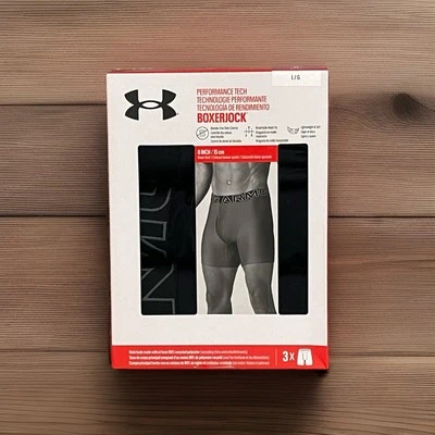 Under Armour Mens Boxerjock Boxer Brief  Performance Tech 6" Size Large 3 Pack - Image 1 of 4