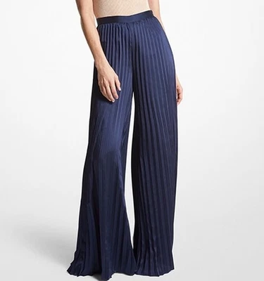 BNWT Michael Kors Pleated Satin Wide-Leg Pants in midnight blue RRP $353 - Image 1 of 4