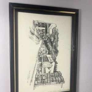 Vintage L N Eifert Ferndale CA Main Street Zeichnung gerahmter Kunstdruck & Kartenset - Bild 1 von 3