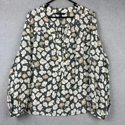 Blusa Sportscraft Mujer 18 Blanco Beige Amapola Floral Medio Botón Pura Seda Foto 1 de 4