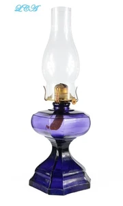 LARGE heavy BEAUTIFUL deep PURPLE color hand blown Victorian antique OIL LAMP #2 - Picture 1 of 4