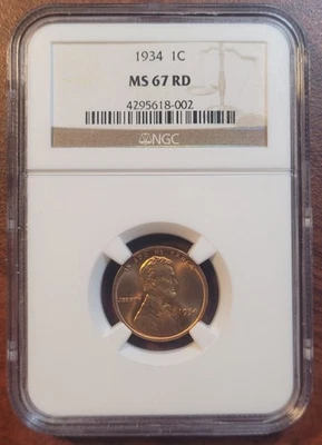 1934 Lincoln Wheat Cent NGC MS-67 RD Gem Brilliant Uncirculated MS67 RED UNC BU - Image 1 of 4