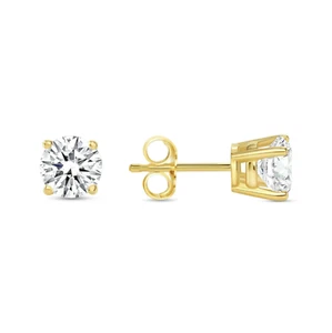 1.5 Ct Round Cut Earrings Studs Solid Real 18K Yellow Gold Push Back Basket - Picture 1 of 3