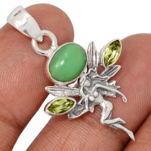 Angel - Natural Chrysoprase - Australia & Peridot 925 Silver Pendants CP73019 - Picture 1 of 1