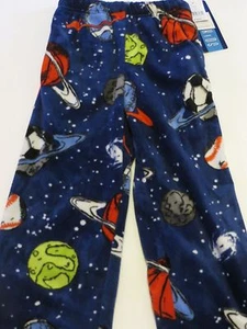 NWT Pajama Pants Boys XS 4/5 Blue Fleece Multicolor Space Sports Pull On Warm - Picture 1 of 4