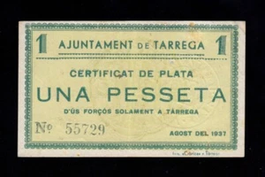F.C. TARREGA (LÉRIDA) , 1 PESSETA 1937 , EBC- . - Imagen 1 de 2
