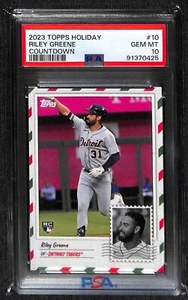2023 TOPPS HOLIDAY COUNTDOWN # 10 RILEY GREENE RC PSA 10 GEM MINT POP 6 SP - Picture 1 of 2