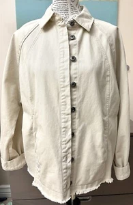 Women’s Downeast Cream Raw Hem Cargo Denim Style Jacket Button Up 100% Cotton L - Picture 1 of 7
