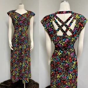 Betsy Lauren 90’s Bright Floral Hawaiian Print Midi Dress Deadstock w tags Sz 8  - Picture 1 of 11