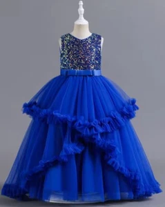 Blue Sequence Ball Party Princess Sleeveless Gown Dress 4-5 Year - Picture 1 of 5