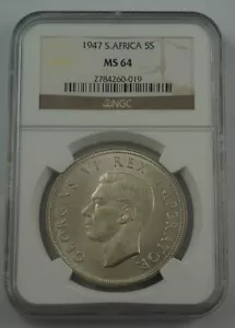 SOUTH AFRICA 5 Shillings 1947 Silver Crown NGC MS64 - Picture 1 of 4