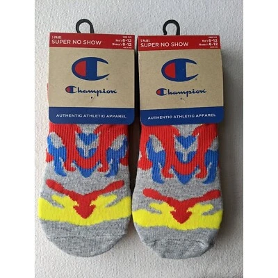6 pares de meias Champion Super No Show femininas tamanho 8-12 masculinas 6-12 cinza vermelho NOVO - Imagem 1 de 3