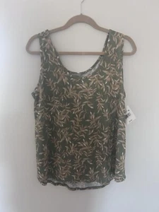 NWT Falls Creek Leaf Womens Tank Top Size L Green Tan Swing Tank Summer Spring - Picture 1 of 5