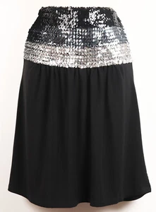 Pretty Good Brand Womens Sequined Skirt M Medium Black Stretch Bling Knee Length - Picture 1 of 7