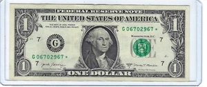 Billete de un dólar de $1 Star Note solo 500K baja tirada G06702967* raro - Imagen 1 de 3