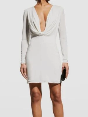 $395 Mini Vestido Halston Para Mujer Blanco Fay Jersey Talla M/L Foto 1 de 4