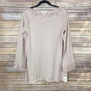 Style&Co Sweater Womens S Pink Boat Neck Tunic Lace Trim Pullover Long Sleeve - Picture 1 of 7