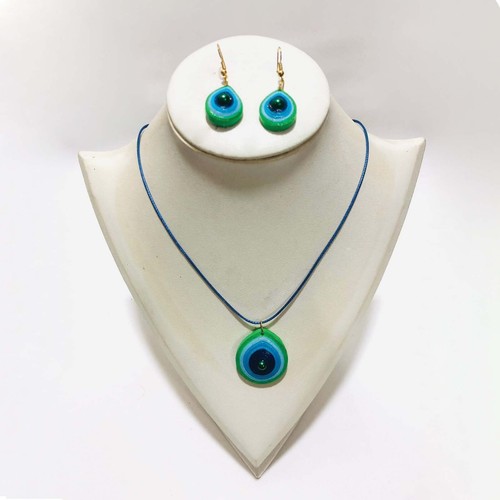 VETEMENTS Collana e Orecchini Artigianali bellissimi gioielli verdi e blu set completo